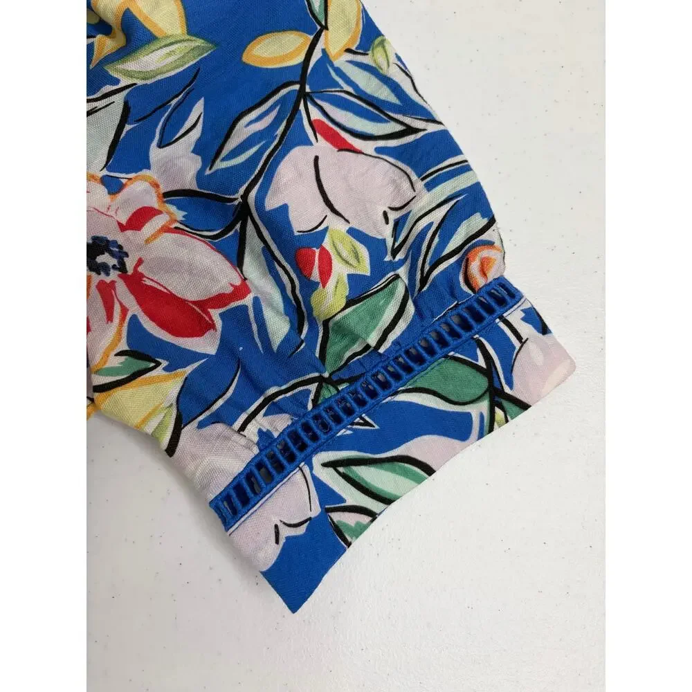 Skies Are Blue Floral Short Romper Sz XS Garden Floral Cottagecore Coastal Beach